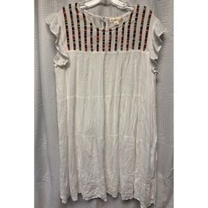 Studio West Women's White Tiered Ruffle Cap Sleeve Rayon SZ L Dress Embroidered